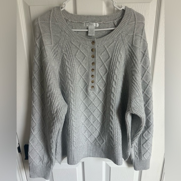 Design History Sweaters - Design history Gray Women's Sweater  Cable Knit Pullover Partial Button Size XL